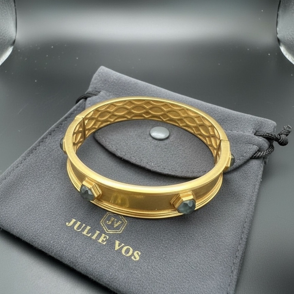 Julie Vos /Retired bangle hinged bracelet with iridescent glass stones NWOT